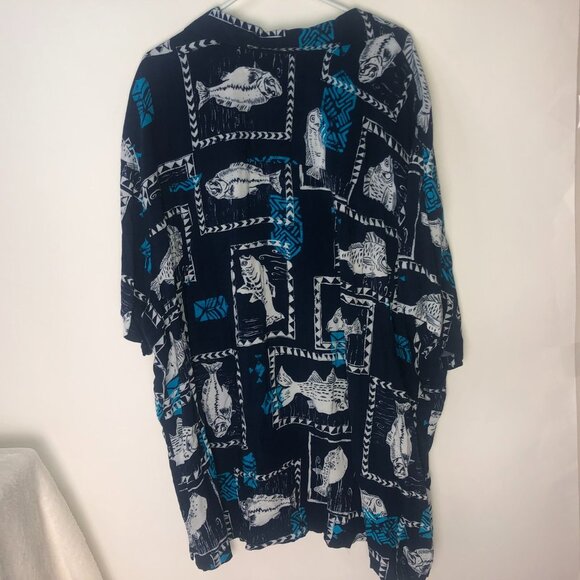 King Size Dark Blue & White with Fish Logo Men's Shirt 5XL - Picture 4 of 9